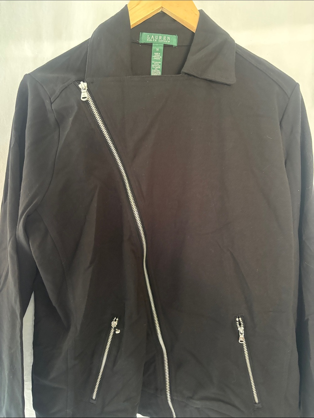 Lauren Ralph Lauren Black Asymmetrical Zip Bomber Jacket All 3 Zippers Work
